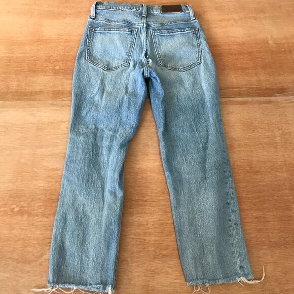 Madewell Perfect Vintage Crop Jean Women size 25P Blue Distressed Raw Hem Grunge - Picture 2 of 14